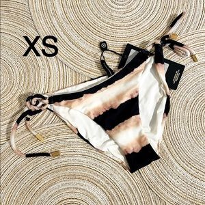 NWT XS VIX black tan string bikini bottom gold bar